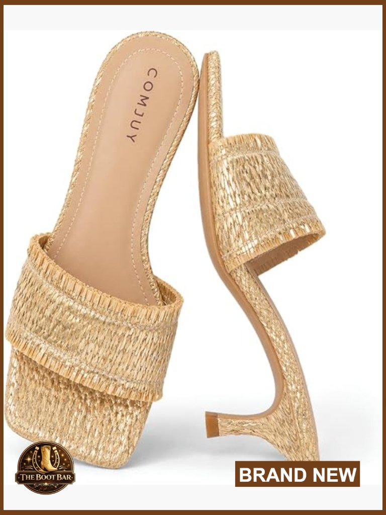 Raffia Slide Sandals Women Heels Square Toe Kitten Heel Summer Casual